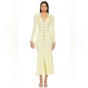 Self-Portrait YELLOW RIBBED VISCOSE KNIT MIDI DRESS